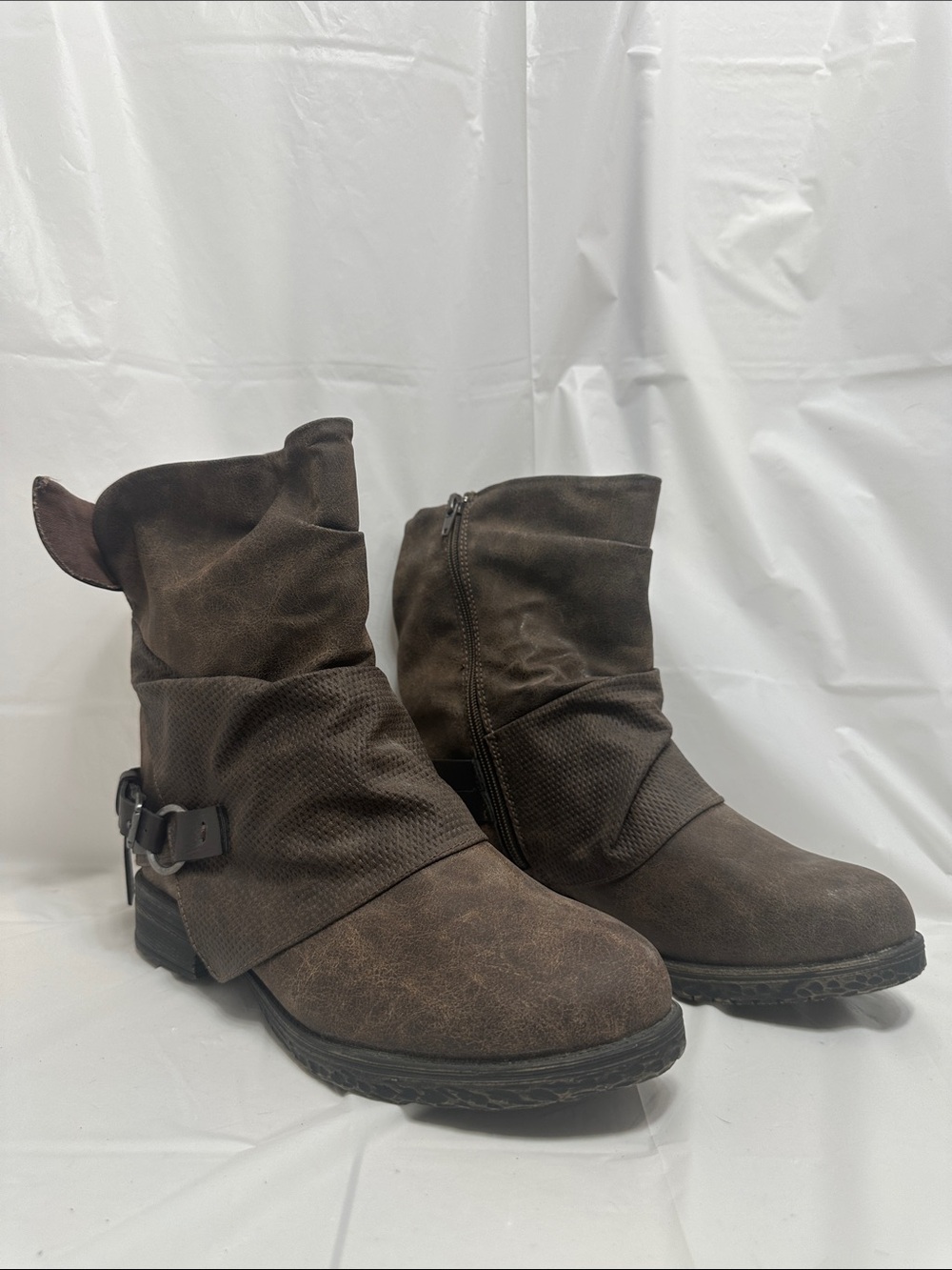 Women’s Brown Slouchy Ankle Boots with Side Buckle